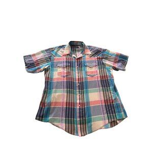 Wrangler Men’s L 1980s Pearl Snap Plaid Cotton Poly X-Long Tails Shirt